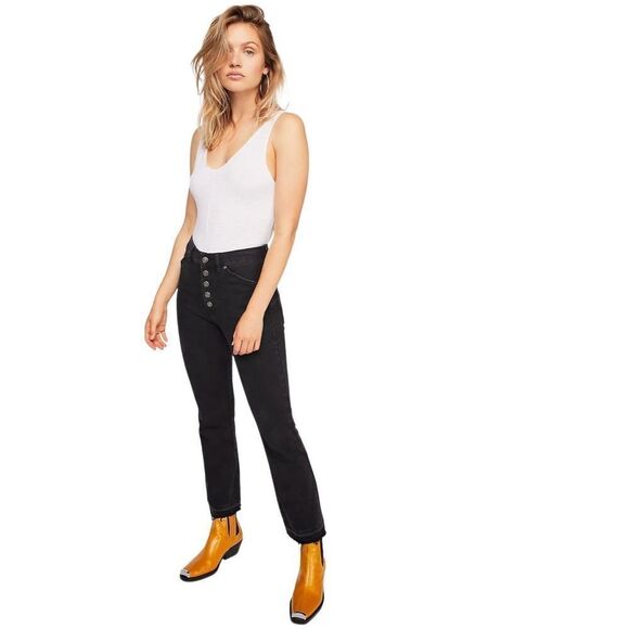 Free People Jean Dylan High Rise Crop Black Jean 24 NWT - Picture 1 of 8